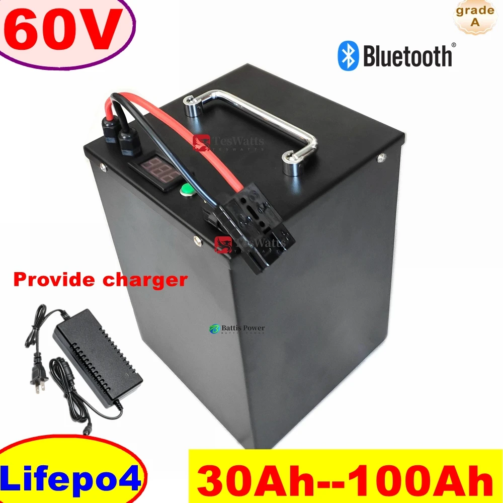 LRKK60V 30Ah Battery 40Ah 50Ah 60Ah 70Ah 80Ah 90Ah 100Ah Lithium Lifepo4 For 1800W 3000W Two-Wheeler Motorcycle Scooter Tricycle