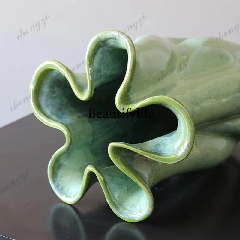 E182 Cabbage ceramic vase medieval ornament retro, flower arrangement living room wabi sandy feng shui raising flowers