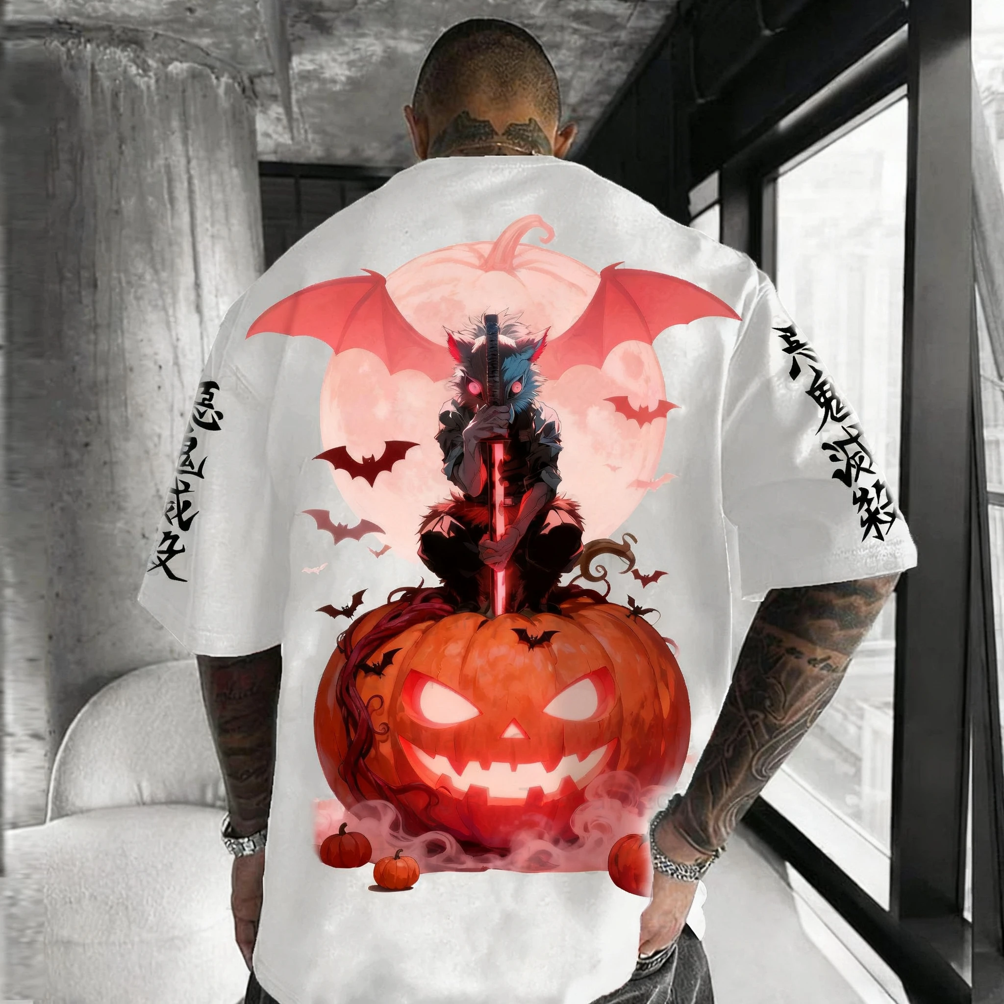 

Футболка «Убийца демонов» на Хэллоуин, мужская летняя новая футболка с принтом аниме ужасов, модный американский хип-хоп топ с короткими рукавами для родителей и детей