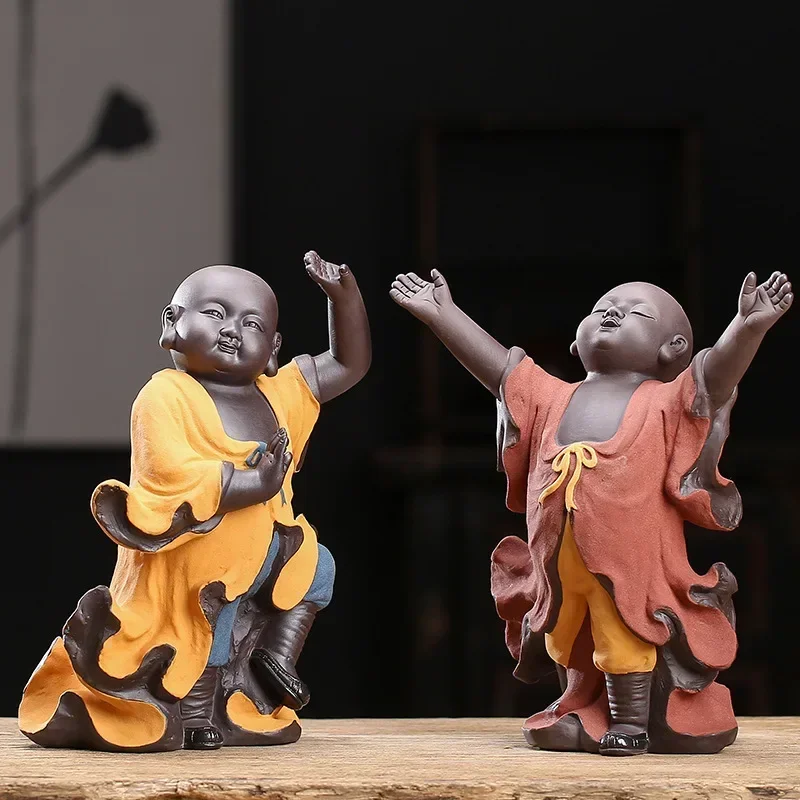 

Ceramic little monk art decorative statue, Pure hand sculpture Cute home living room bedroom accessories 25cm