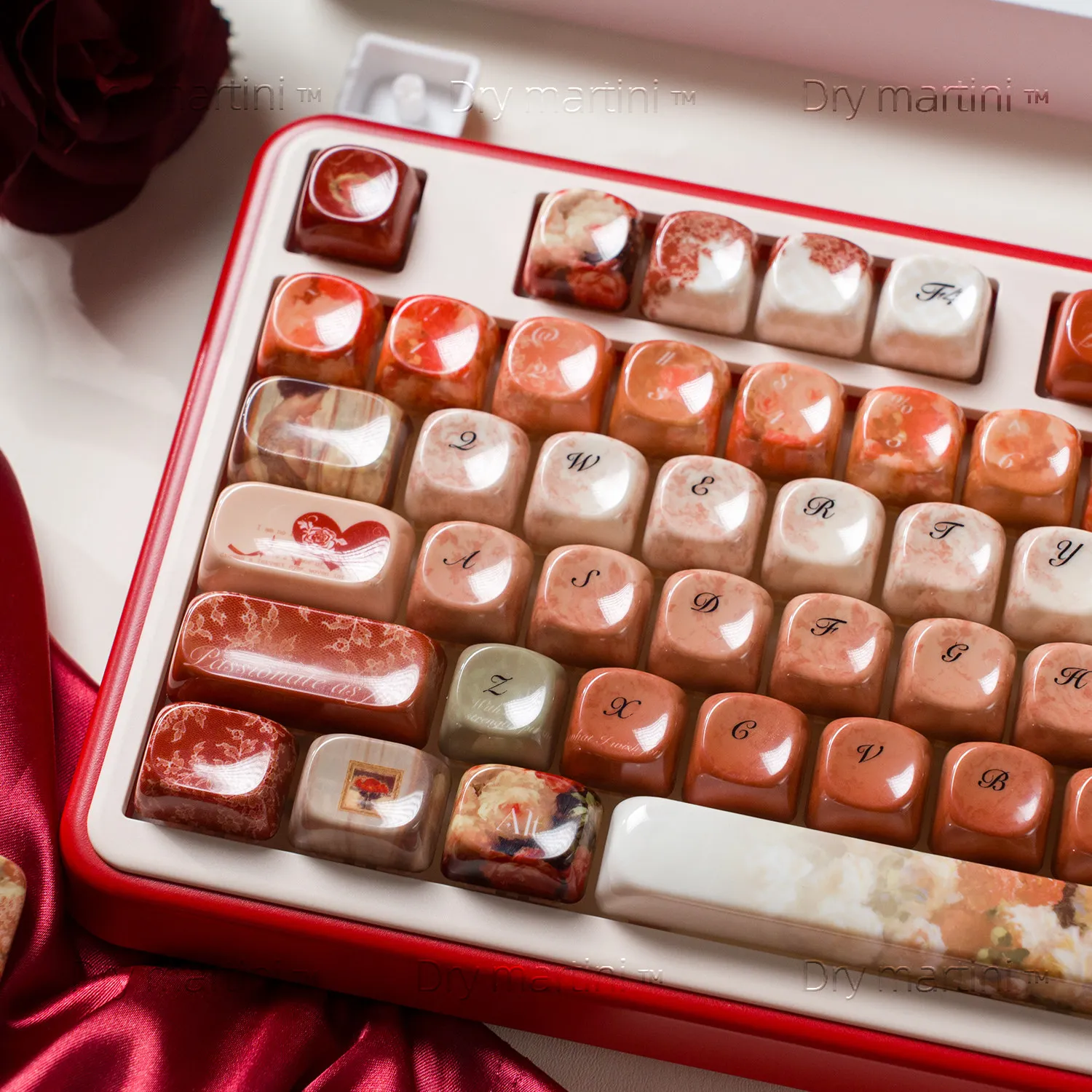 MAIMOOO MOA Keycap Oil Painting Style PC Class Ceramic Glazed Rose for Aula Ajazz DIY Mechanical Keyboard Red Retro Keycaps