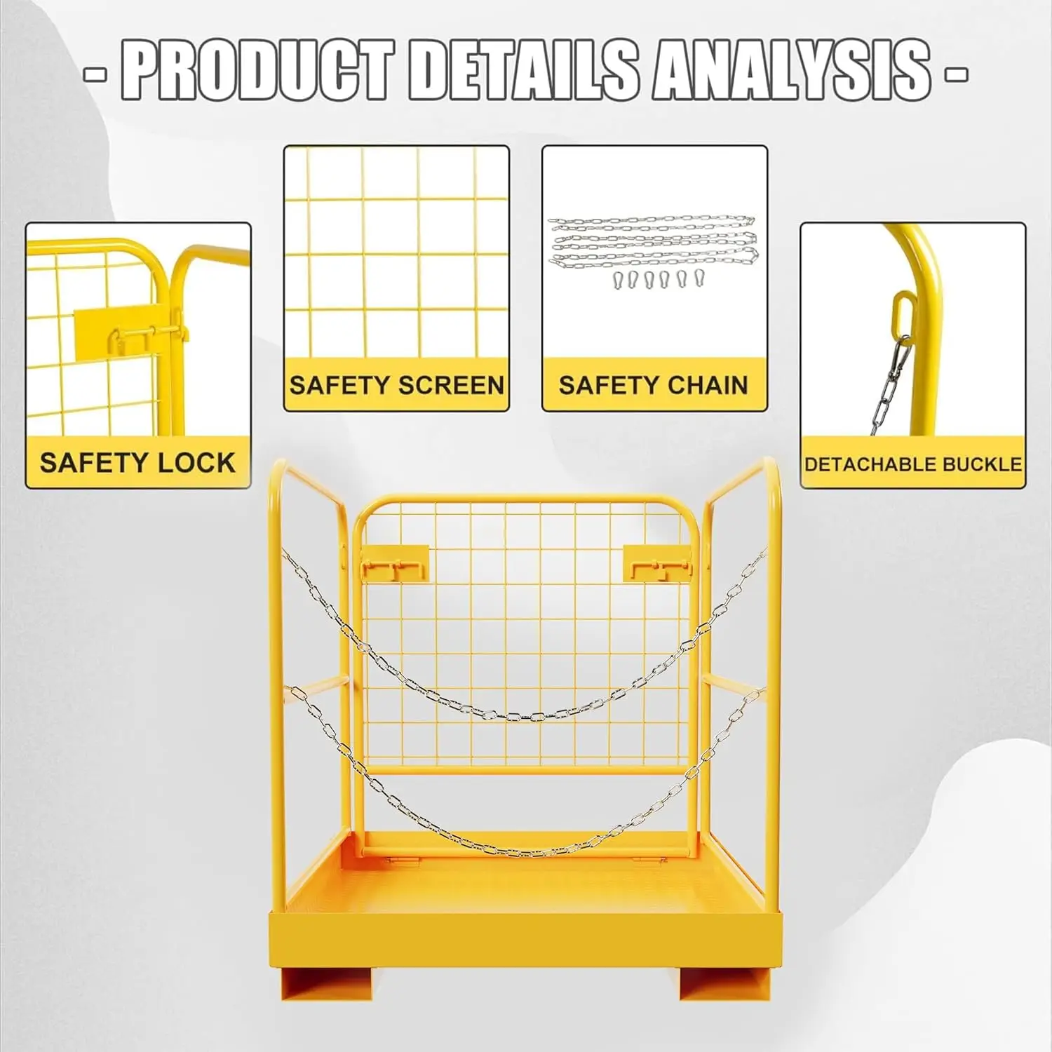 36x36 Forklift Cage 1200 LBS Capacity Work Platform Safety Cage Collapsible Lift Basket Aerial Rails Heavy Duty Steel