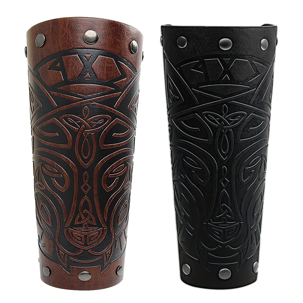 Medieval Gothic Pu Leather Cuffs Bracers Armor Arm Warmers Renaissance Pirate Knights Wolf Totem Wrist Guards Halloween Cosplay Props