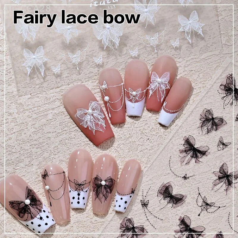 Pegatina para uñas con forma de lazo de encaje, calcomanía en relieve estereoscópico, adhesivo para mejorar el salón de manicura, entusiastas de la manicura DIY