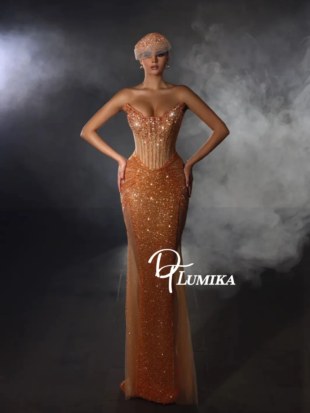 Glamourosa brilhante lantejoulas vestido de noite sem alças sereia feminino luxo frisado vestido formal com painéis transparentes para baile de formatura gala