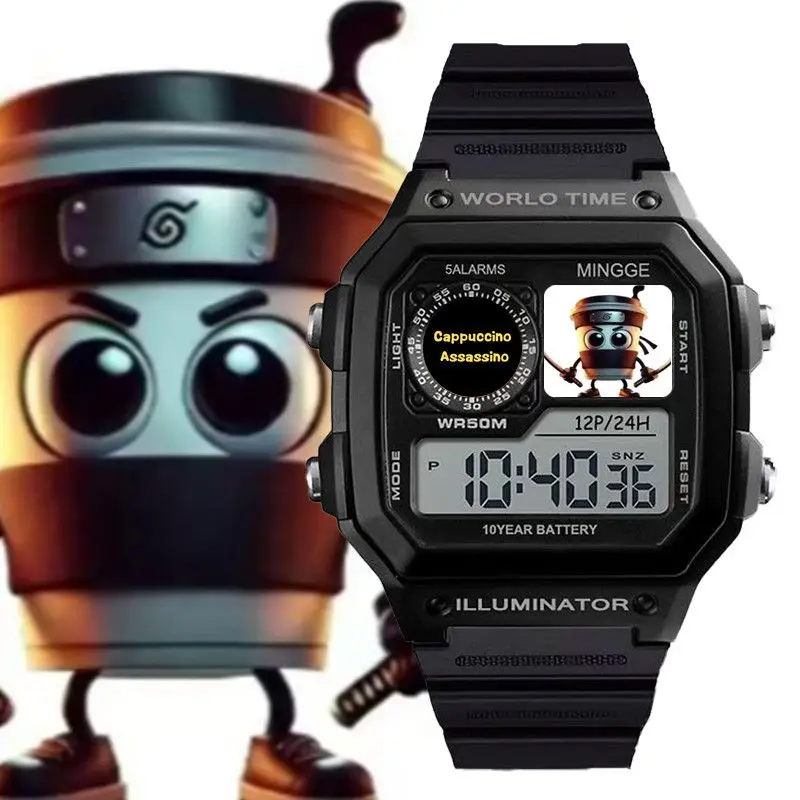 Italienische Brainrot Cartoon Digitaluhren Tung Sahur Tralalero Tralala Männer Sport Leuchtende Multifunktions Wasserdichte Armbanduhr