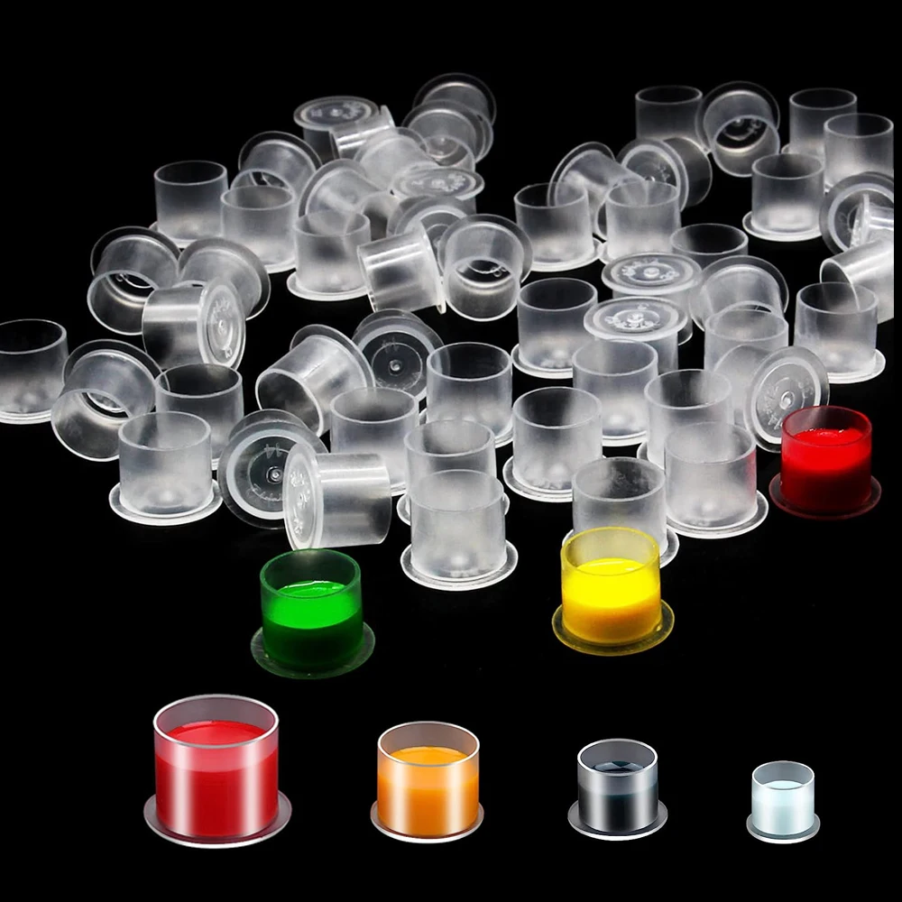 100pcs Plastic Clear Tattoo Ink Cups Caps 17mm 14mm 11mm Clear Self Standing Ink Caps Container for Tattoo Pigment Accessories