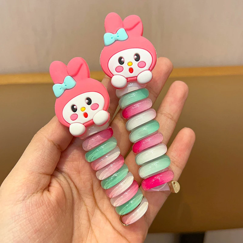 Sanrio Cartoon Cute Colorful Telephone Wire Hair Rope For Kids Fashion Spiral Hair Ties Kawaii High Ponytail Elastic Rubber Band