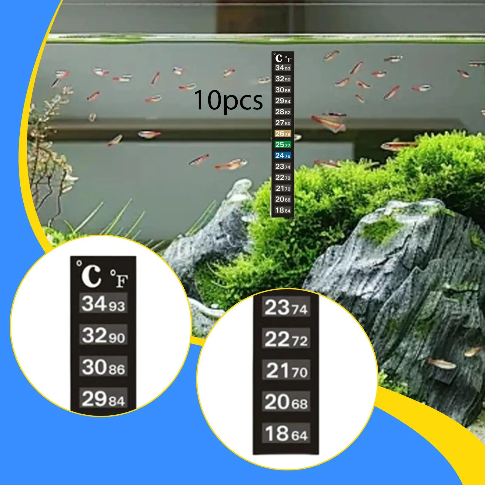 Aquarium Temperature Test Strips Digital Indicator Sticker Easy Read for Fish Tank Water Control