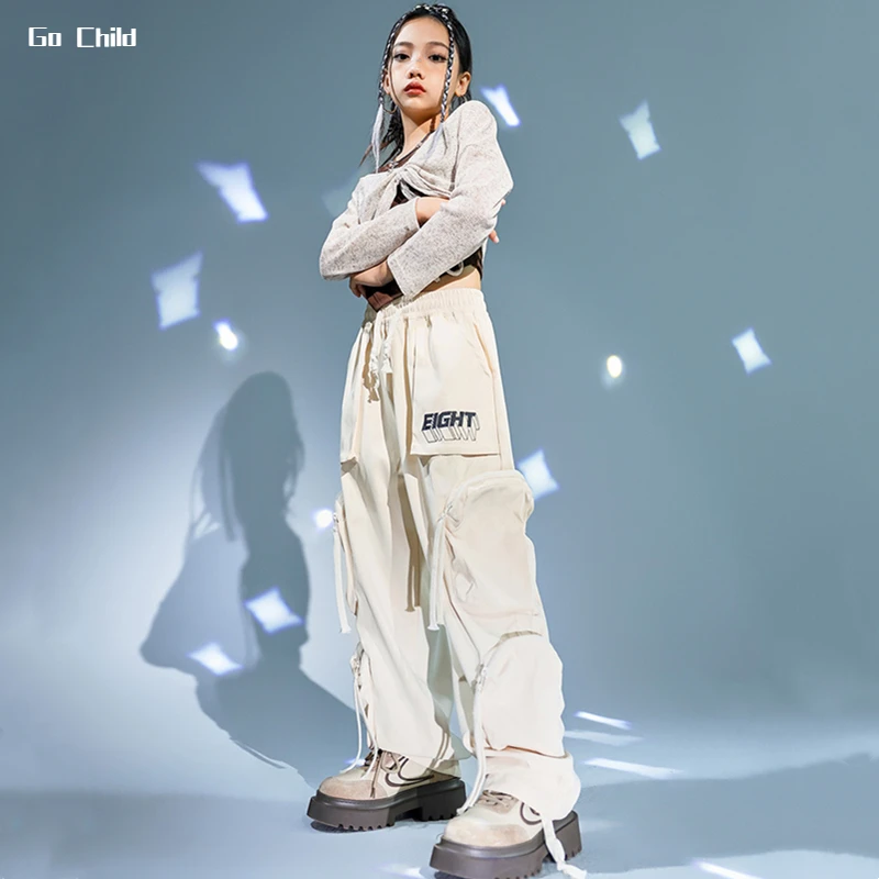 Girls Hip Hop Cropped Sweatshirt Tank Top Cargo Pants Clothes Sets Child Street Dance Elegant Shawl Kids Streetwear Jazz Costume