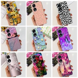 For Honor 90 REA-NX9 Soft Case Huawei Honor 90 Pro Back Bumper Cover Transparent Camera Protection Silicone Fundas Flower Coque