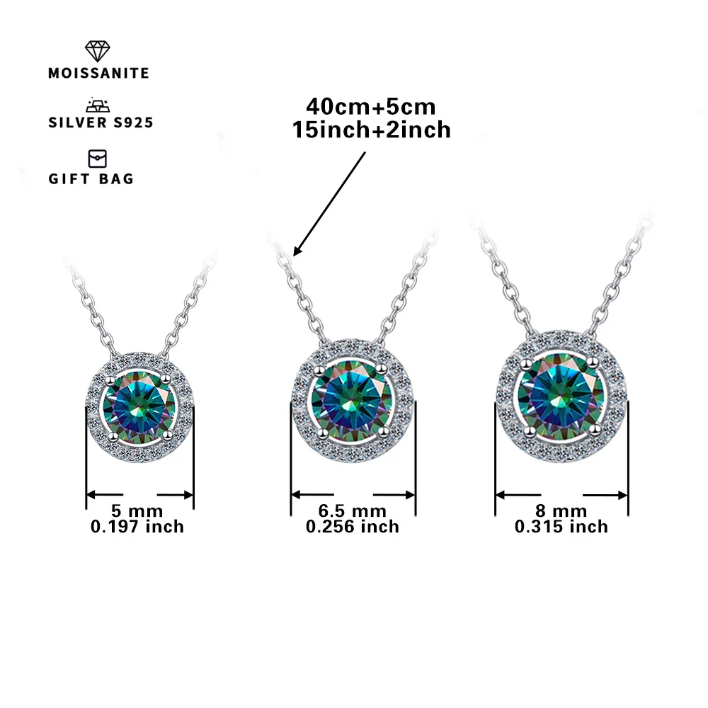 S925 silver plated platinum 0. 5ct/1ct/2CT Men's & Women's pendant inset round rainbow GRA moissanite chain luxury jewelry gifts