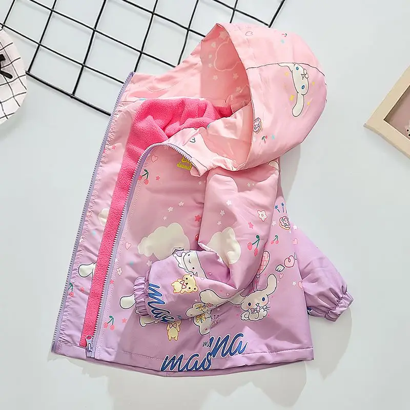 Sanrio Kawaii Cinnamoroll Jacket My Melody Cartoon Cute Kids Printed Windproof Fleece Jacket Ins Anime All Match Autumn Coat