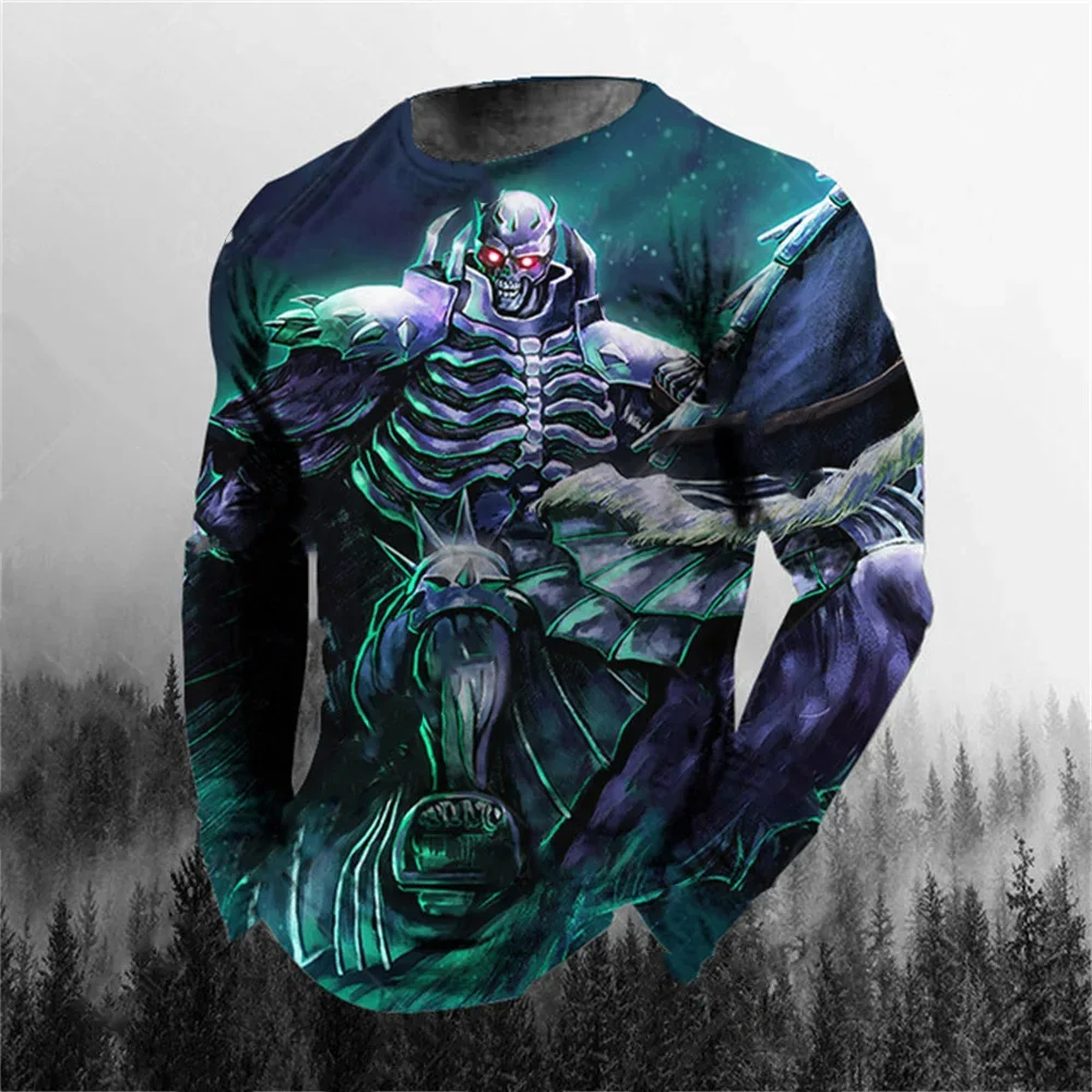 

Autumn Men's Skull Print Long Sleeve Tshirt Fashion O-Neck Pullover Vintag Casual Men Sweatshirt Loose Fashion Versatile Tops