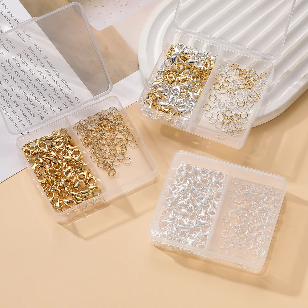 1 caixa/lote 2-grade 18k cor de ouro banhado a cobre fecho lagosta aberto conjuntos de anéis de salto para pulseira diy acessórios de fabricação de jóias