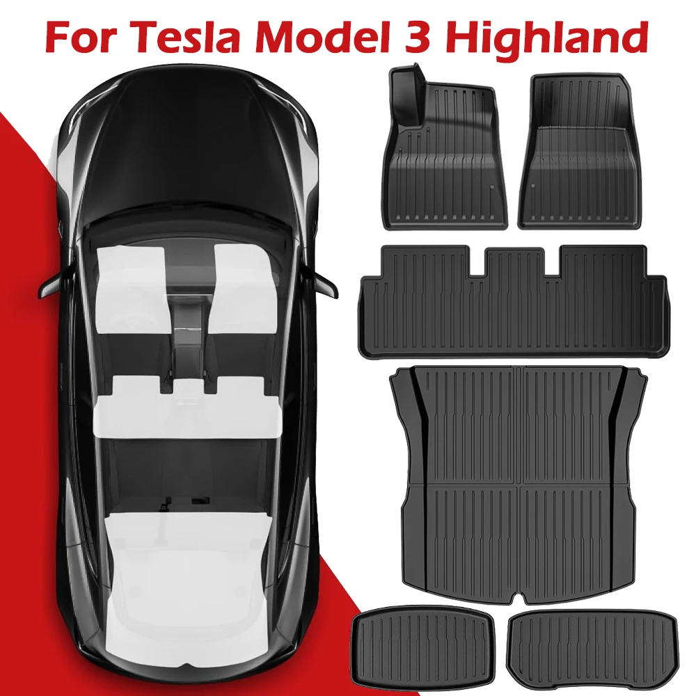 

Floor Mat for Tesla Model 3 2024 2025 Highlan,All Weather Full Set Odorless Heavy Duty TPE Floor Liners Interior Accessories