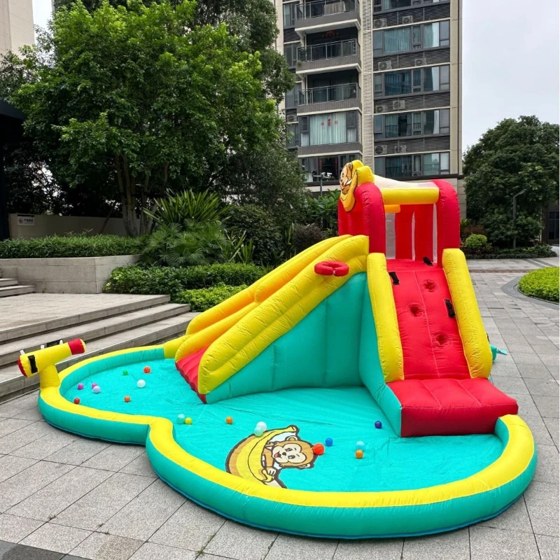 

Inflatable water jet double Children's inflatable slide with water gun double Outdoor water play double