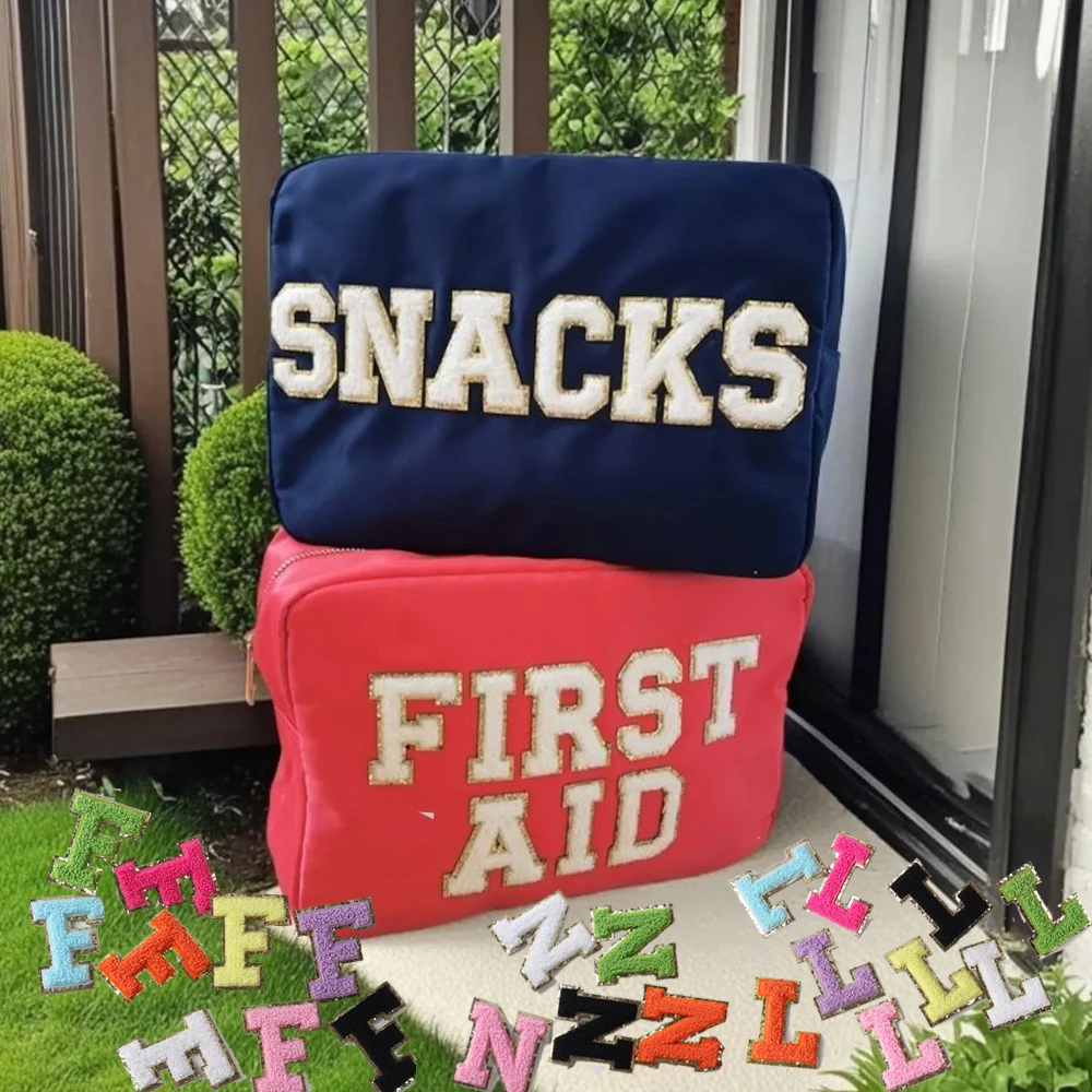 

X-Large Pouch Custom Chenille Letter Patch MAMA BABY LOVE Cosmetic Bag Birthday Wedding Bridesmaid Gift Bag Nylon Makeup Bag