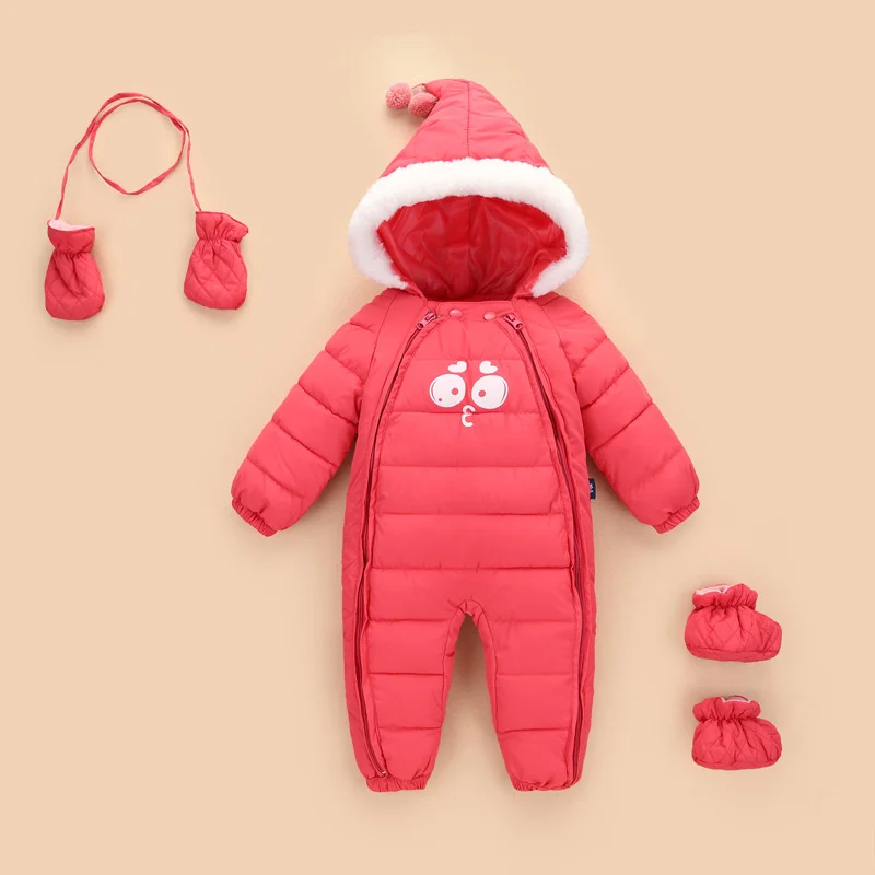 

Winter Warm Baby Clothing Sets Infant Boy Girl Thicken Jumpsuit Newborn Snowsuit Big Eyes Romper+Shoes+Gloves 3pcs Sets