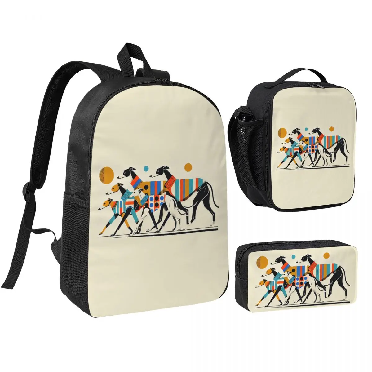 Sighthound Greyhound Whippet Lurcher Backpack Student BookBag School Bag Shoulder Bags 3ps Insulated Lunch Bag Pencil Case