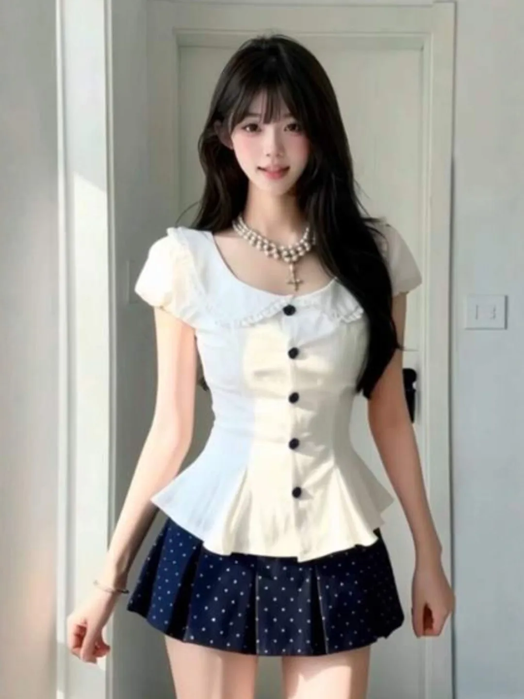 

Unique Polka Dot Halter Neck Dress And Skirt Set Summer Fashion Women's Clothing Cotton Material Anti-Wrinkle Medium Str...