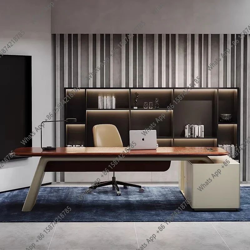 

M62 Solid Wood Leather Boss Table, President's Table, Simple Modern Atmosphere, Boss Paint, Large Shift Table, Boss Desk