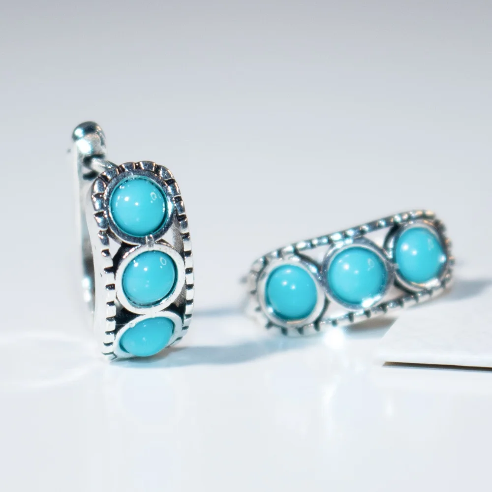 

Vintage Non Tarnish Womens 925 Silver Earring Natural Raw Mineral Turquoise Earring For Women