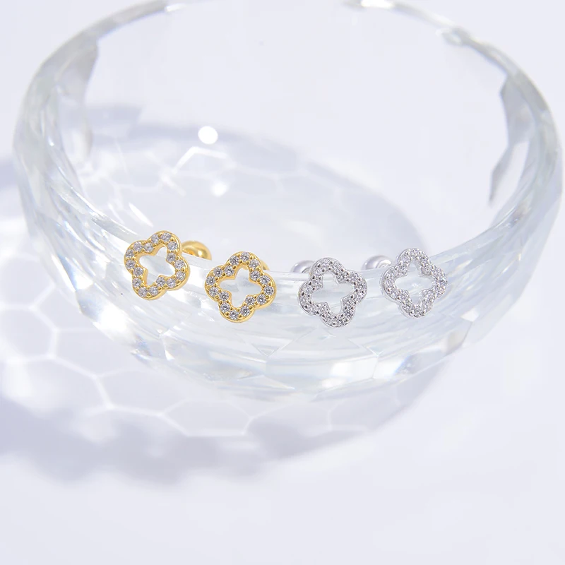 S925 Sterling Silber Romantische Vier Klee Form Stud Ohrringe für Frauen Mädchen Piercing Ohrringe Schmuck Geschenk SE42 – Detail 1