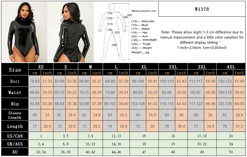 Glänzender schwarzer PU-Leder-Bodysuit mit Rollkragen, langen Ärmeln, figurbetont, mit Druckknöpfen im Schritt, Reißverschluss hinten, dehnbar, Clubwear, Party, Abend, sexy, Rave – Detail 1