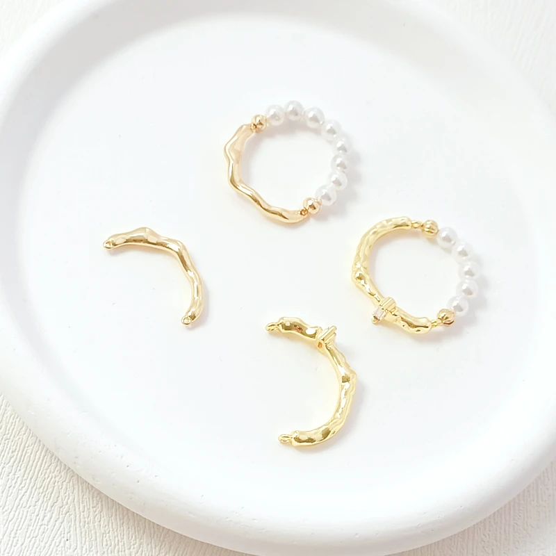 3 Pieces 18K Copper Clad Gold Half Ring Semi-finished Irregular Branch Shaped Double Hanging Manual DIY Connection Accessories