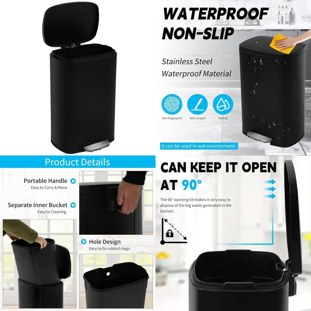 

13 gallon stainless steel kitchen trash can with lid and foot pedal