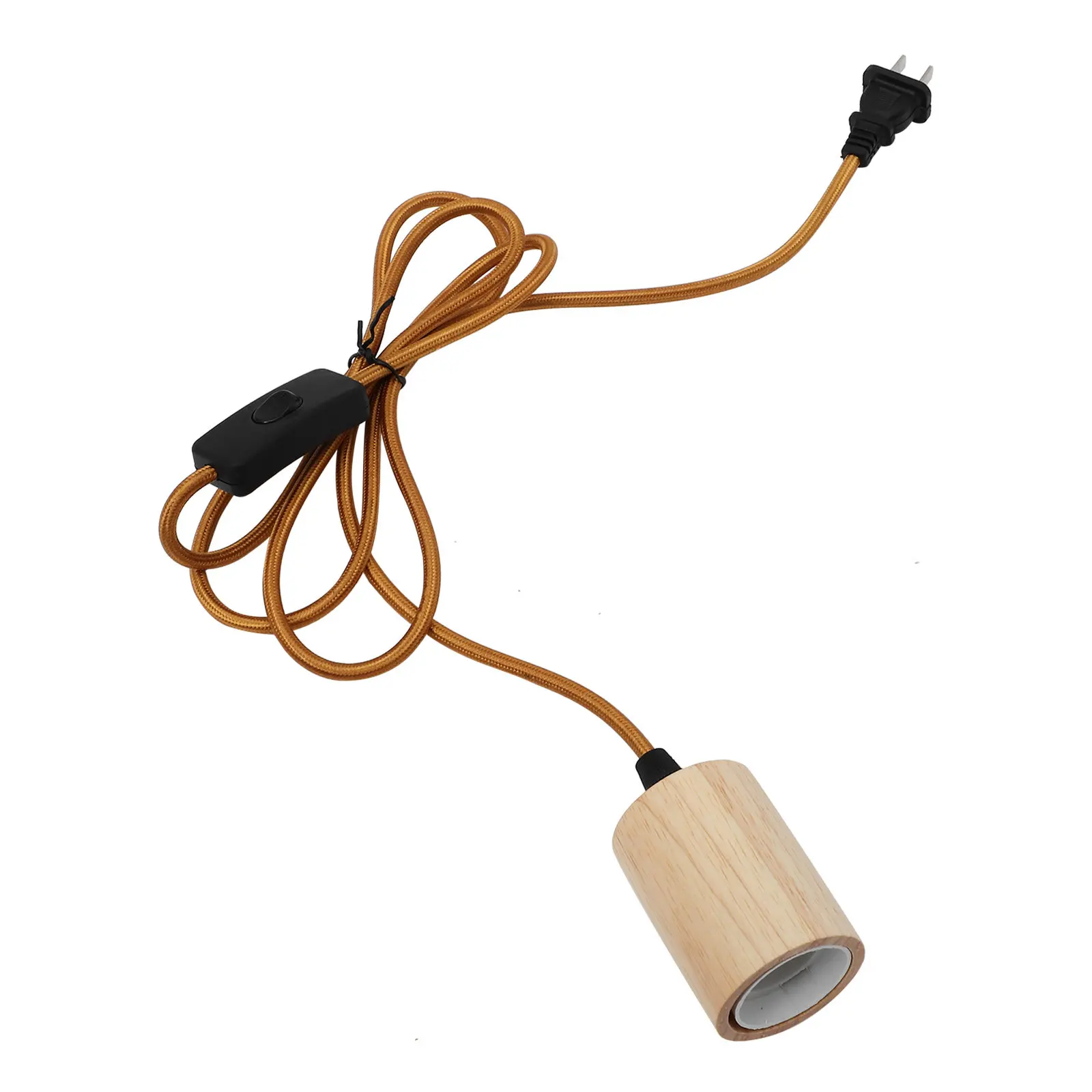 Vintage Hemp Rope Pendant Light Cord Wood Hanging Lamp Fixture Adjustable Length For Bedroom Hotel Restaurant Plug In