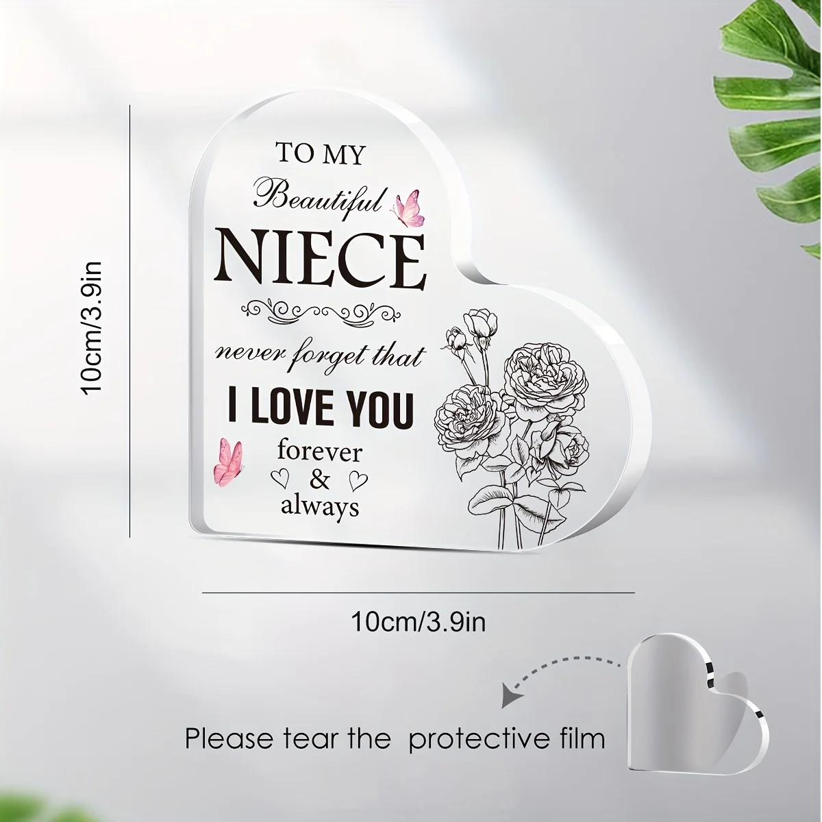 Acrylic Heart Memorial Gift for Niece, I Love You Transparent Decorative Sign for Wedding Birthday Christmas