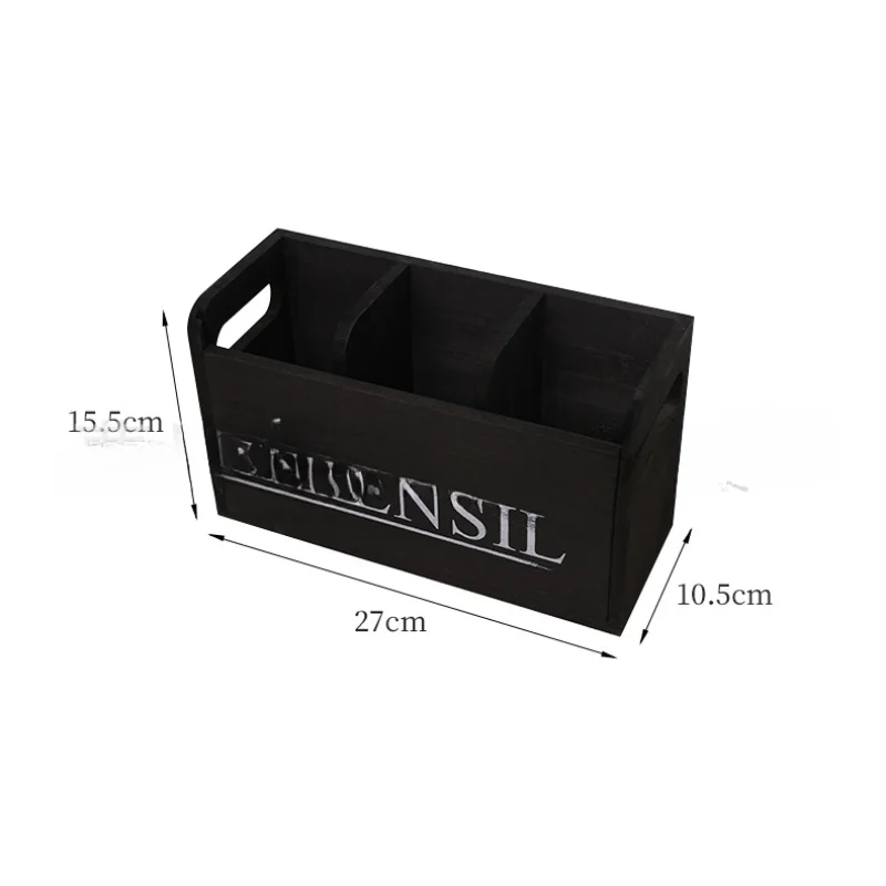 1pcs Wooden Retro Style Tableware Storage Box Kitchen Knife and Fork Dispenser Tabletop Spoon and Fork Divided Basket