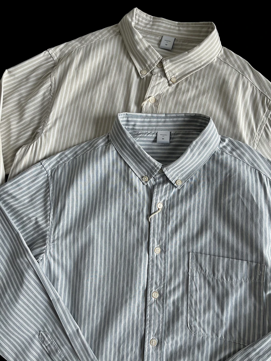 

Loose Fit Striped Long Sve irt Japanese Sle Spring Autumn Casual Wear Breathable Comfortable Polyester Cotton