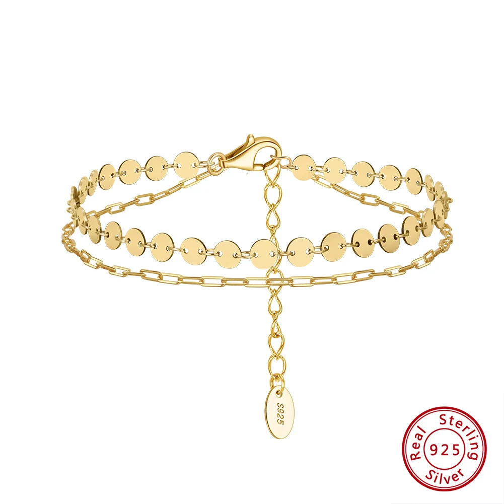 

KISS MANDY простой браслет-цепочка из стерлингового серебра 925 пробы с двойной цепочкой, блестящая скрепка, браслет-цепочка, модные аксессуары SB199