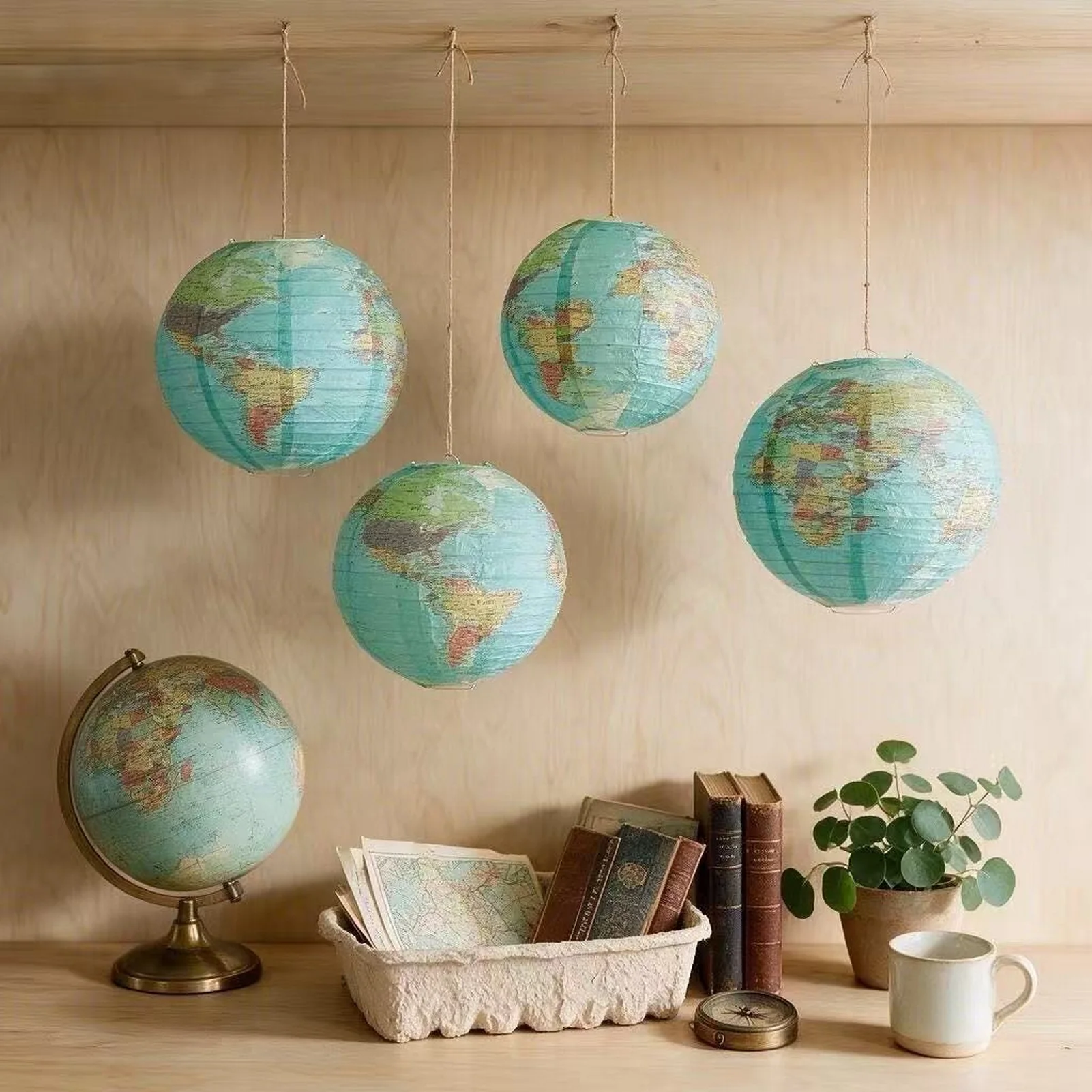 Stylish Paper Lanterns World Map Print for Classroom Decoration Kids Room Geography Display Educational Hanging Ornaments