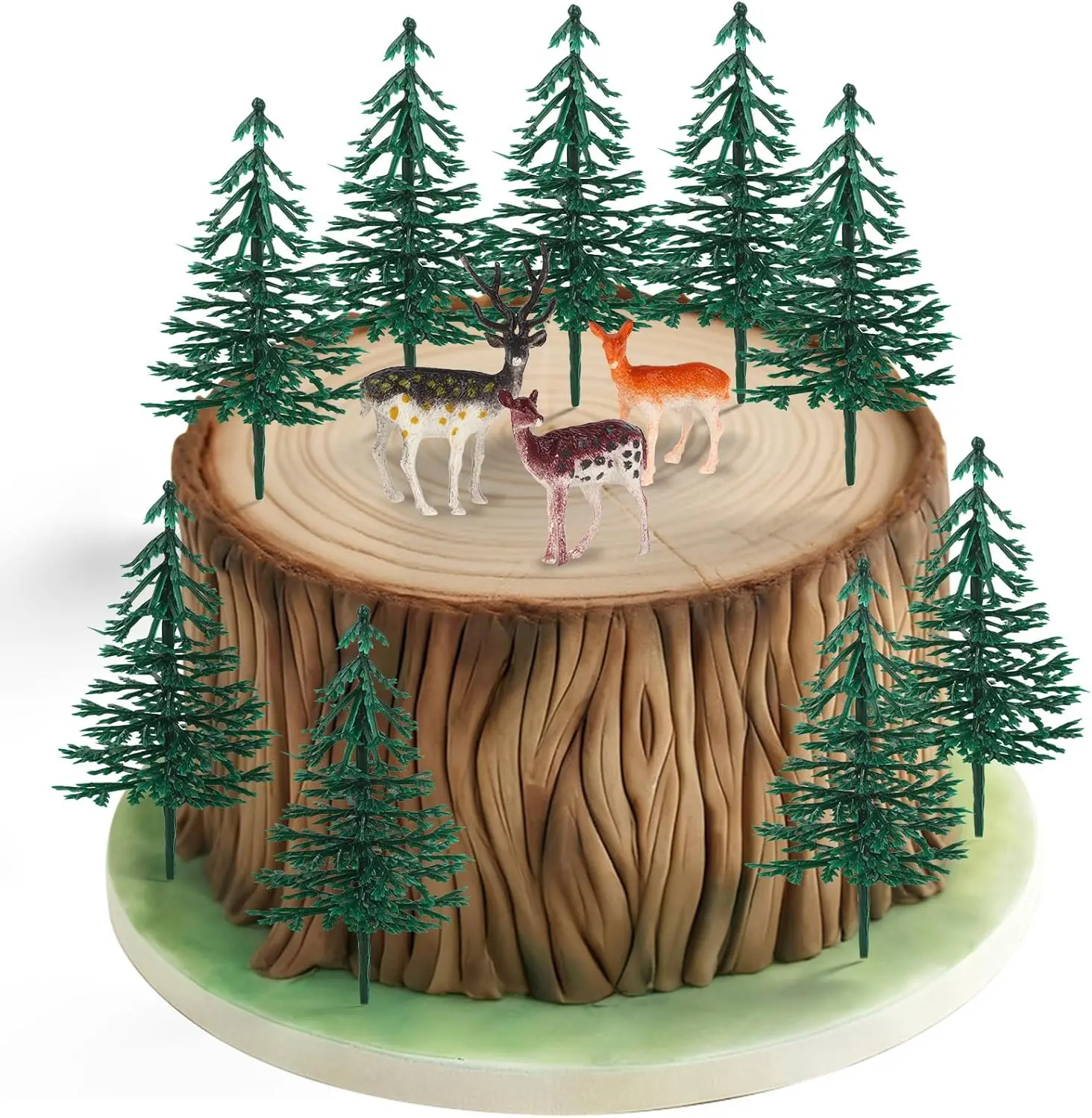 15 Uds. De adornos para tarta de ciervo, decoraciones para pasteles de Navidad con Mini estatuilla de ciervo de árbol para decoración temática de caza de cumpleaños, fiesta de Navidad