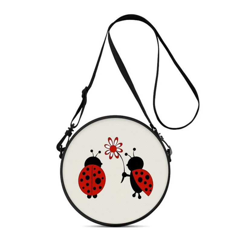 Ladies' Round Messenger Bag with Ladybug Print, Suitable for Both Carrying and Slinging, Multi-functional Makeup Bag