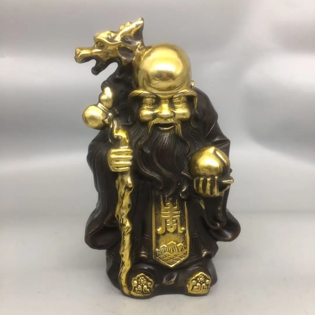Antique Bronze Collectible God of Longevity Statue, Exquisite Craftsmanship, Mellow Natural Patina, Intact Shape