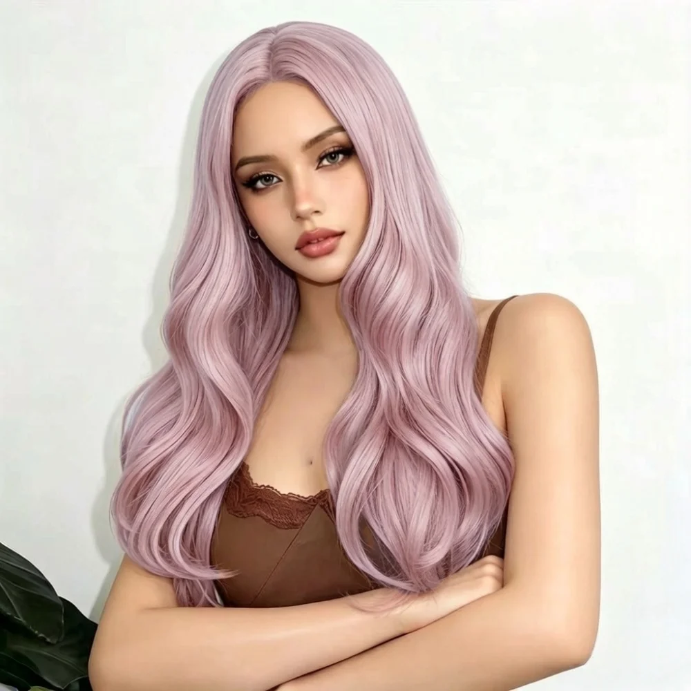 

Long Wavy Synthetic Wigs for Women Corlorful Wig Purple Color Hair Middle Part Heat Resistant Fiber Wigs