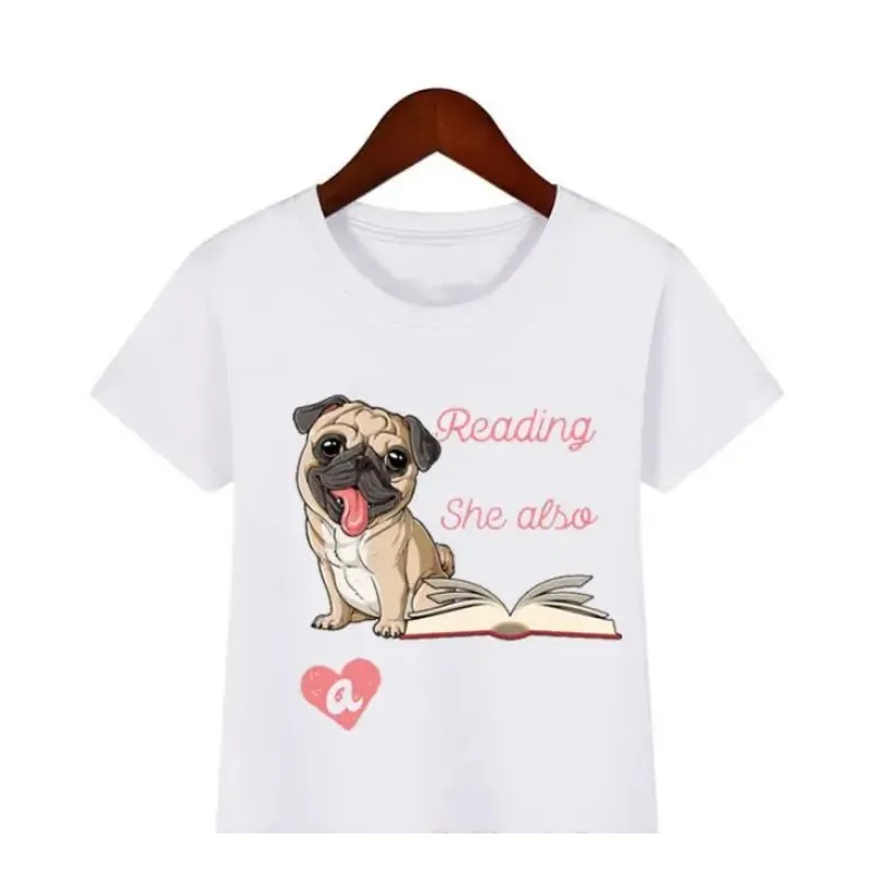 Meninas e meninos Animal Print T-shirt, Pug legal, patinação, roupas infantis kawaii, amor de cachorro, verão