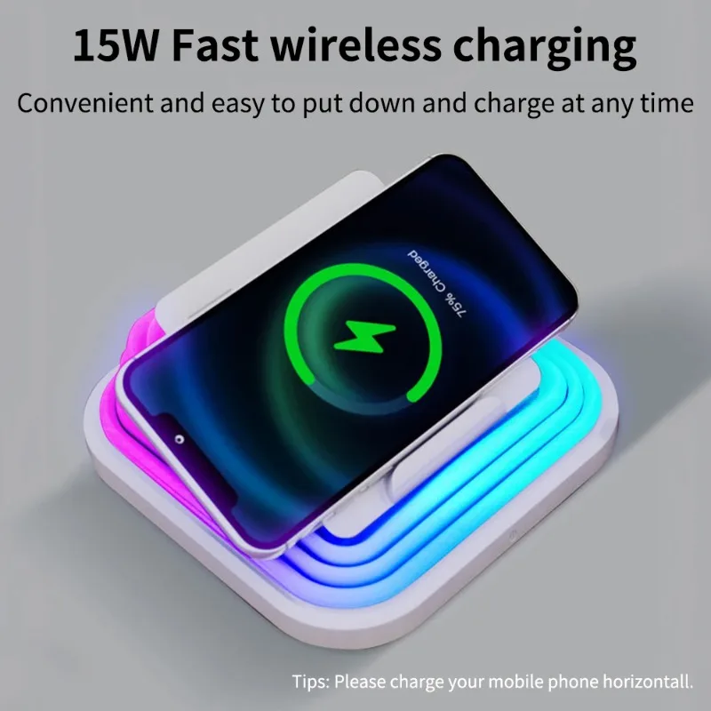 4-Color 15W Magnetic Wireless Charging Night Light, Adjustable Bedside Lamp for Bedroom, Office, Gift