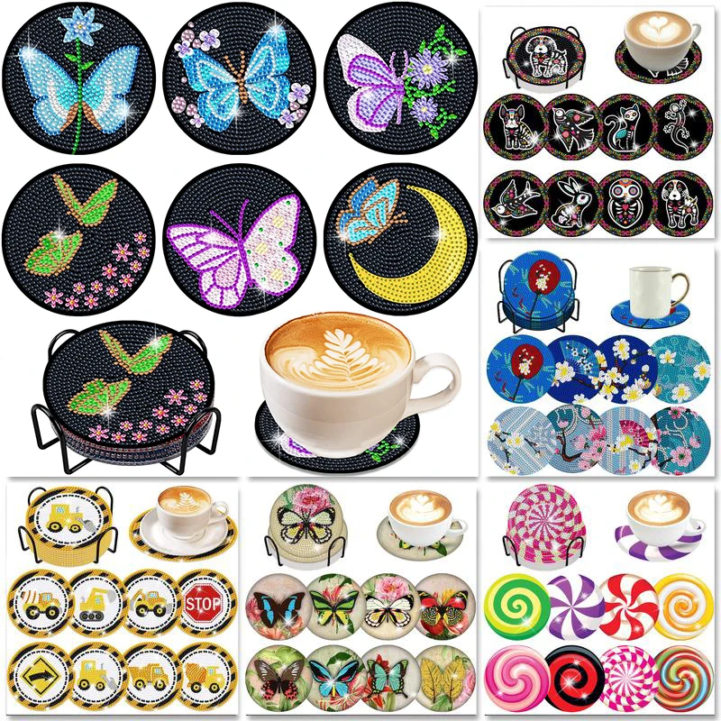 

6/8 Pcs Owl Diamond Painting Coasters 5D DIY Diamond Art Coasters with Holder Non Slip Coaster Set for Beginners Crafts Supplies