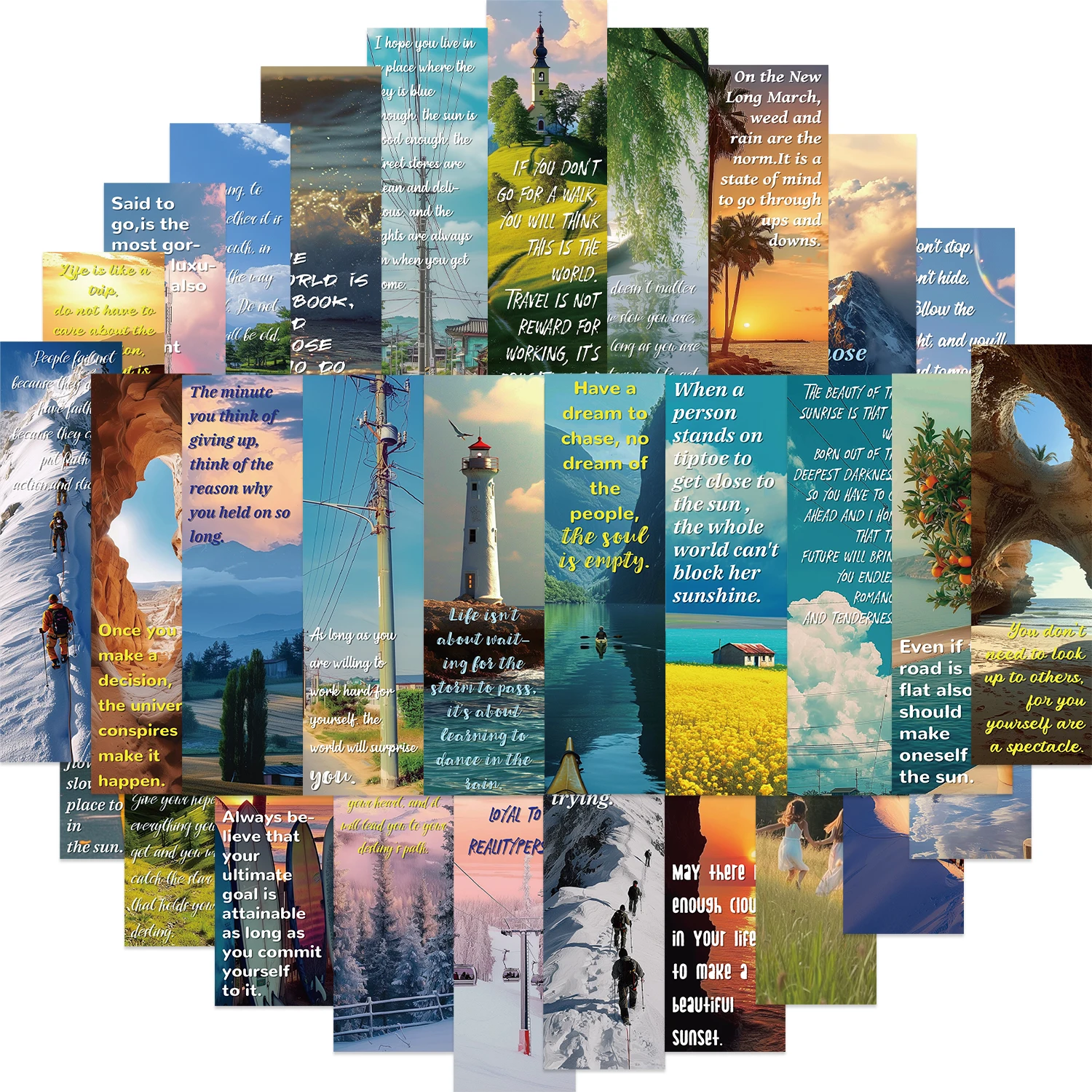 30pcs Motivational Phrase Landscape Bookmarks Inspirational Quotes Page Holder Read Books Annotated Cards Student Supplies