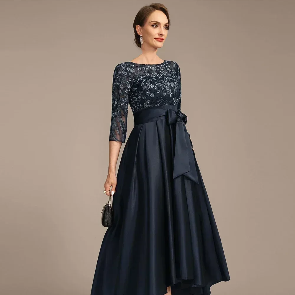 Abiti per la madre della sposa asimmetrici in stile moderno ed elegante personalizzati Abiti da cerimonia per invitati a un matrimonio in raso con scollo a trapezio per le donne