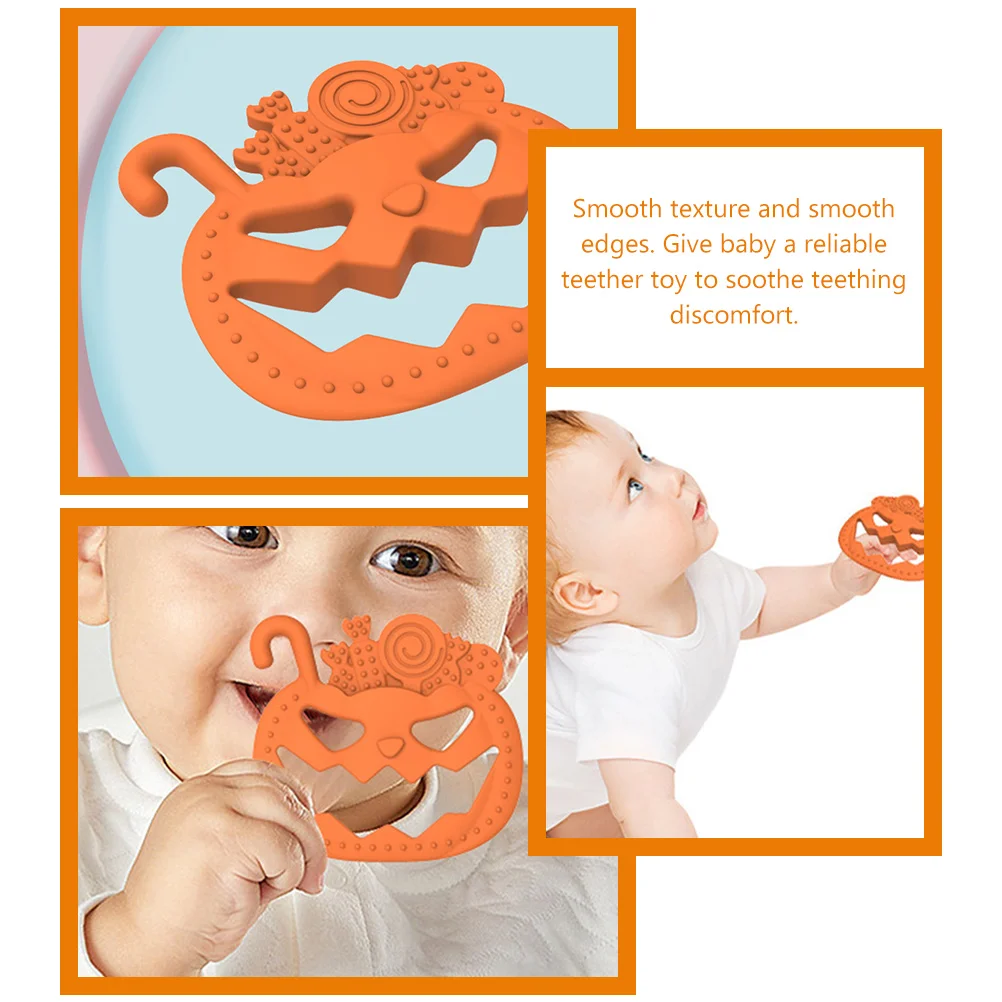 Halloween Baby Teether with Pumpkin Face Design Soft Elastic Chewable for Soothing Gums Toddler Teething Pain Relief