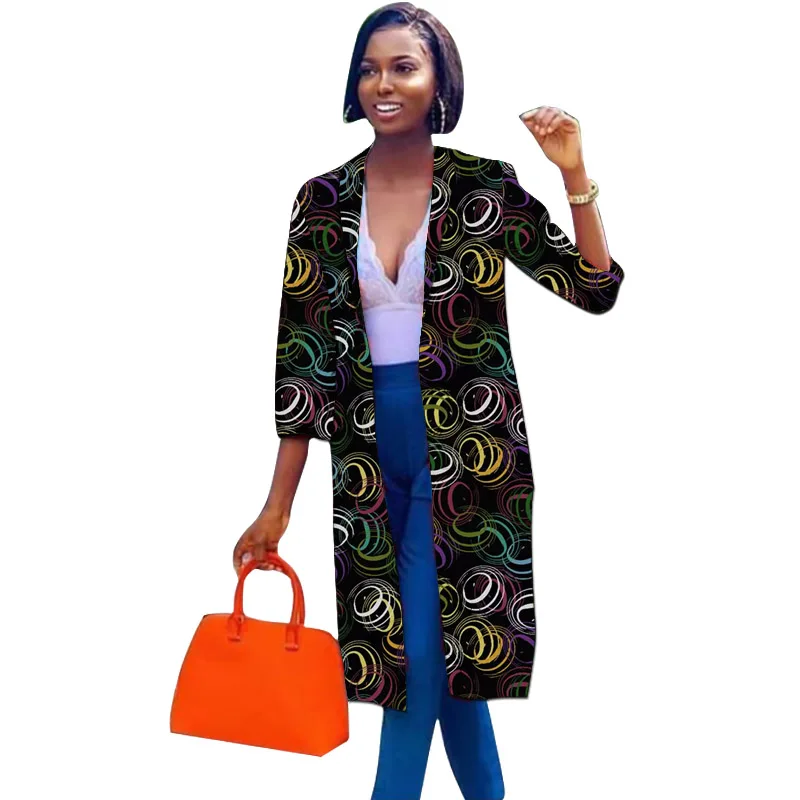 Cardigan Design Women\'s Long Blazers Three Quarter Sleeve Coats Trendy African Print Suit Jackets Ladies Ankara Outfit