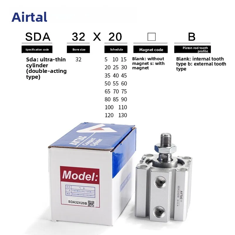 

AIRTAC Оригинальный резьбовой диаметр SDA B 20 25 32 40 50 63 80 100 мм Пневматический компактный цилиндр с наружной резьбой, ход 5 10 20 25 30 40 45 50 100 мм