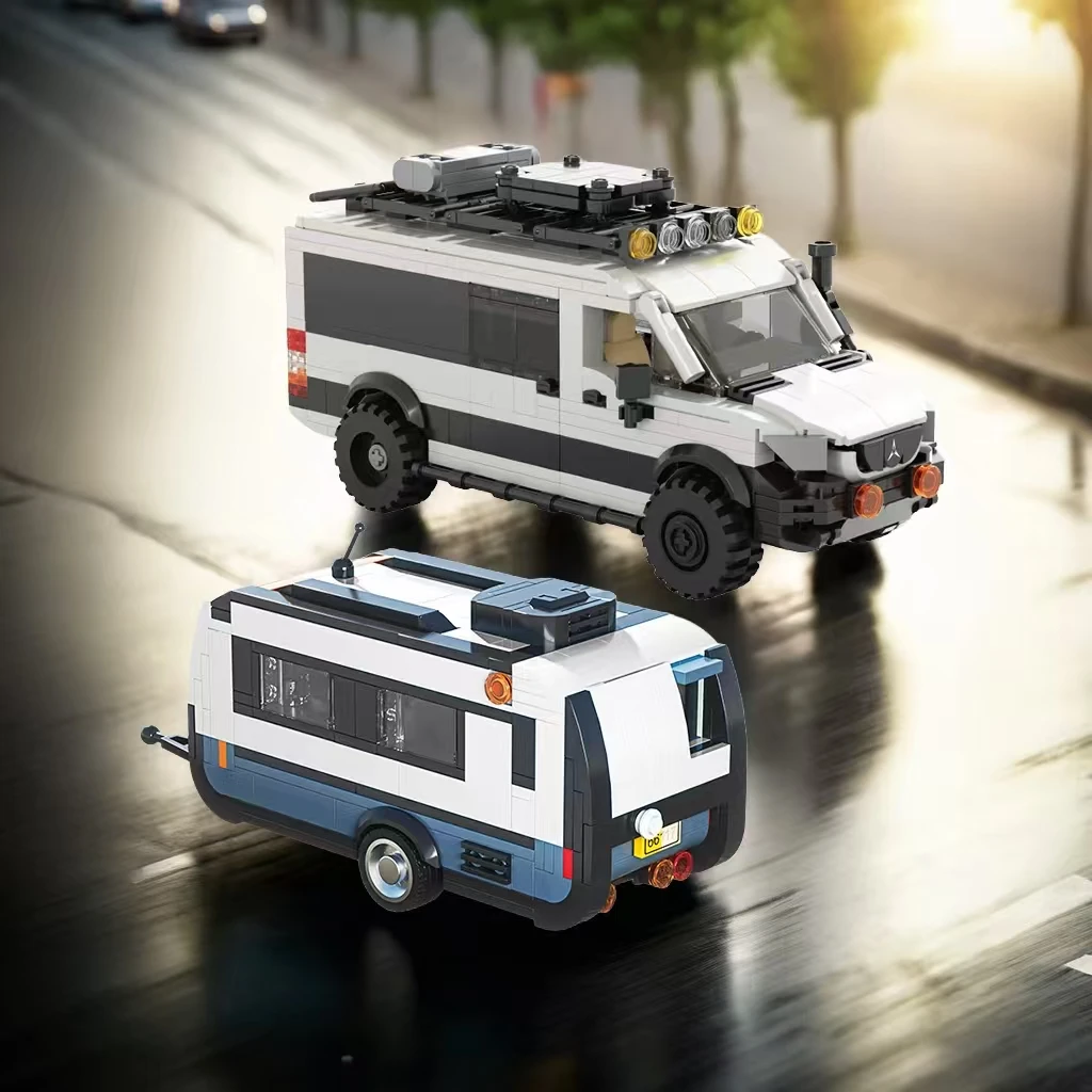 578PCS Station Wagon Model Building Blocks Camping RV SUV Car Connectable Travel Tailer Bricks DIY Toys For Kids Holiday Gifts
